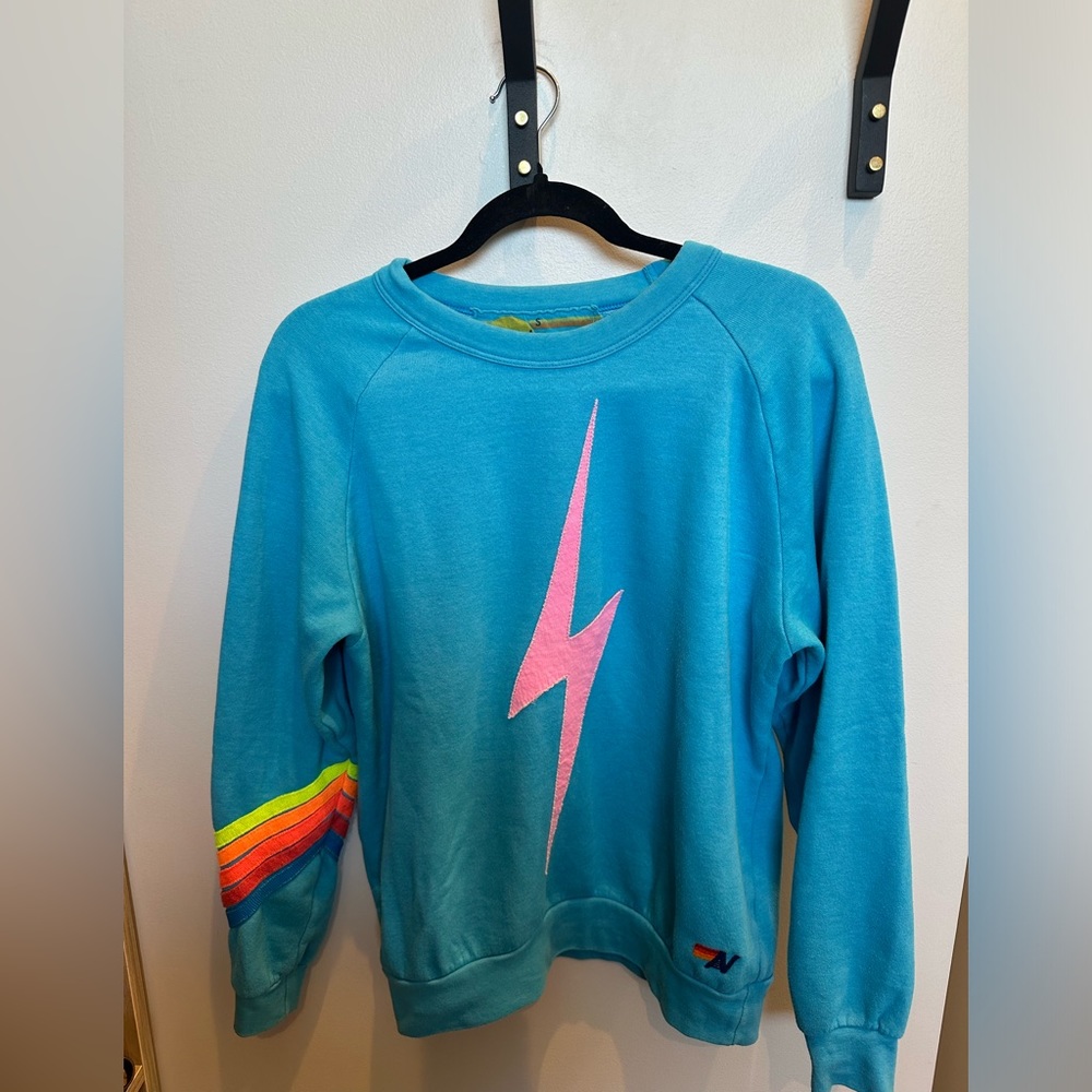 Aviator Nation Neon Blue Pink Bolt Sweatshirt
